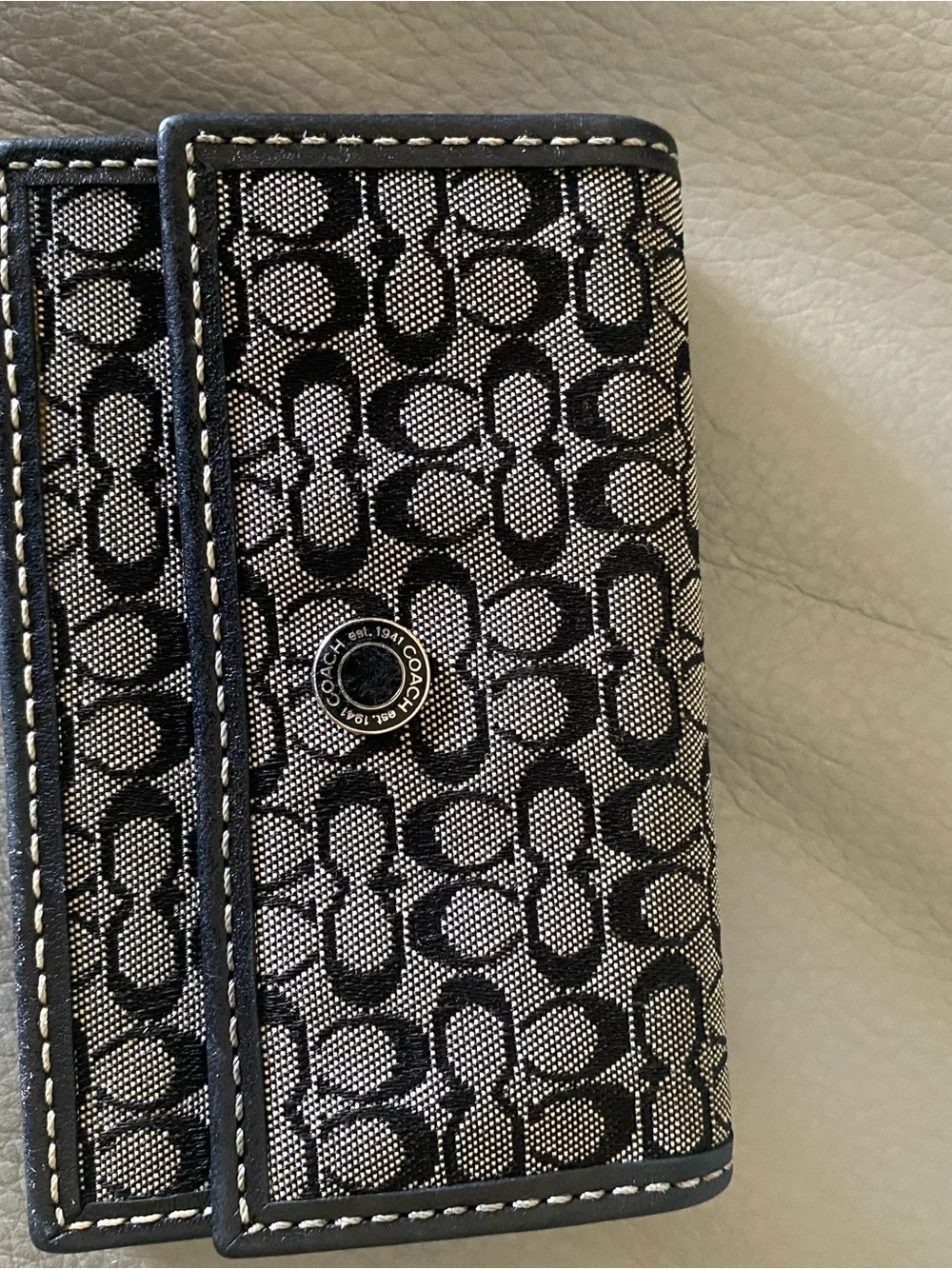 Coach Black Signature Accordion Card Case with Leather Trim